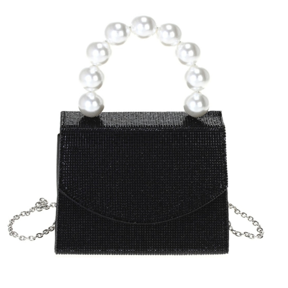 Black Rhinestone Bag with Pearl Handle NWT